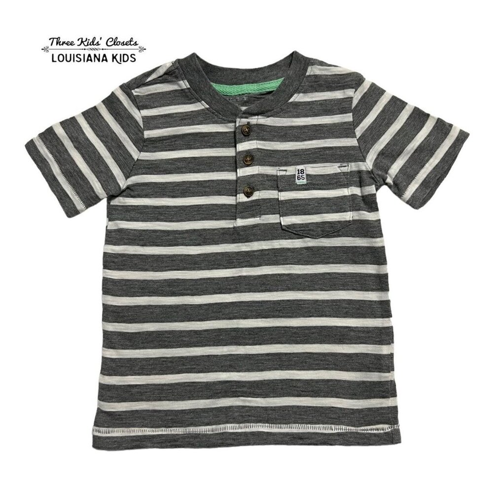 Carter's 2T Grey Striped Henley Tee Shirt